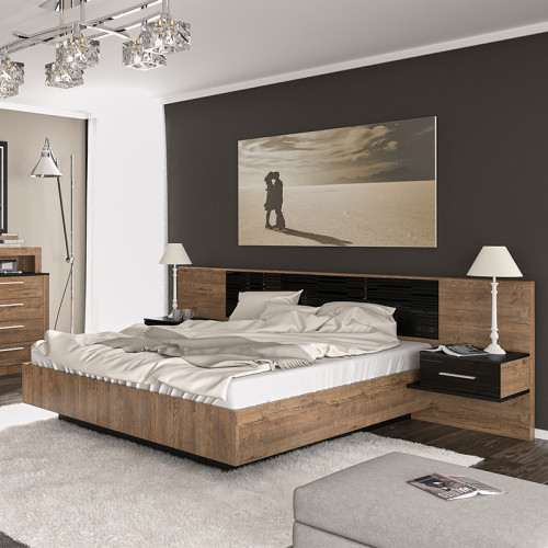 Double Bed Romilly pakoworld color black gloss-walnut 160x200cm