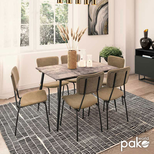 Dining table Shazam-Tania pakoworld 7pcs polymorphic-opening MDF grey cement-beige 120-160x80x76εκ