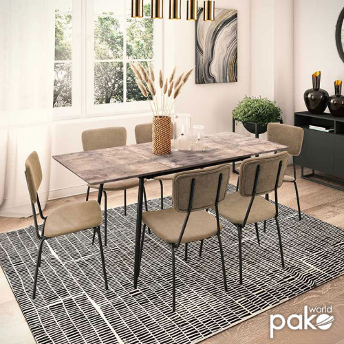 Dining table Shazam-Tania pakoworld 7pcs polymorphic-opening MDF grey cement-beige 120-160x80x76εκ