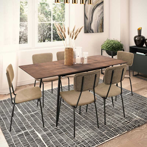 Dining table Shazam-Tania pakoworld 7pcs polymorphic-opening MDF walnut-beige 120-160x80x76cm