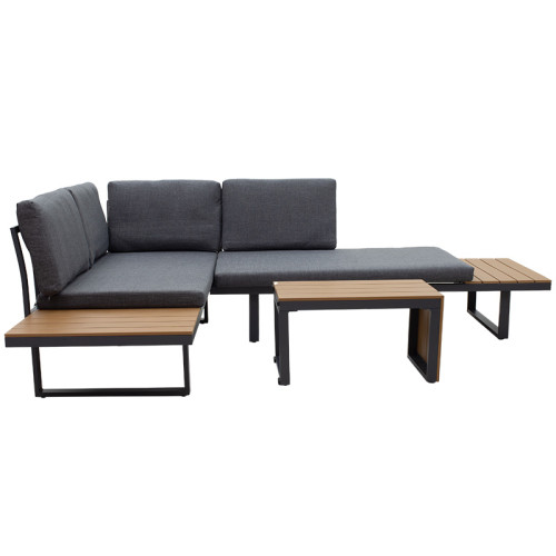 Garden lounge Christie set 3pcs aluminum-polywood fabric grey-natural