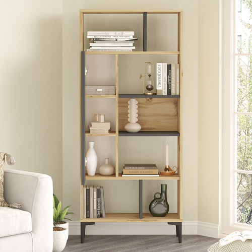 Neville pakoworld bookcase color natural-anthracite 72x25x163.3cm Neville pakoworld bookcase color natural-anthracite 72x25x163.3cm