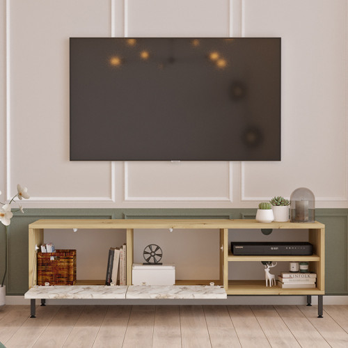 TV cabinet Nella pakoworld natural-white marble 140x40x43cm