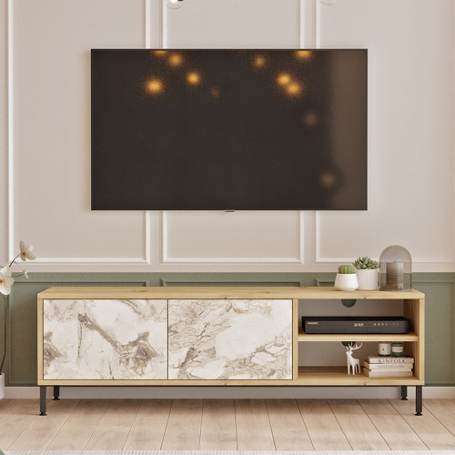 TV cabinet Nella pakoworld natural-white marble 140x40x43cm