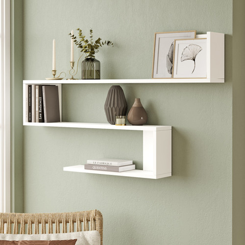 Wall shelf Belinda pakoworld in white color 120x14.5x71.4cm