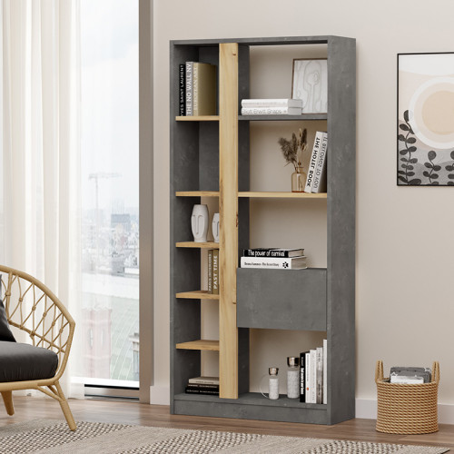 Alive pakoworld bookcase color anthracite antique-sonoma 75.5x25x160cm Alive pakoworld bookcase color anthracite antique-sonoma 75.5x25x160cm