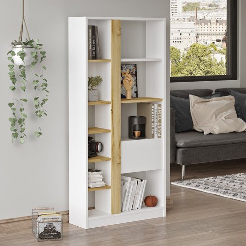 Alive pakoworld bookcase color white-sonoma 75.5x25x160cm Alive pakoworld bookcase color white-sonoma 75.5x25x160cm