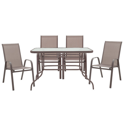 Garden dining set 5pcs Valor-Calan pakoworld metal black-textilene brown 110x60x70cm