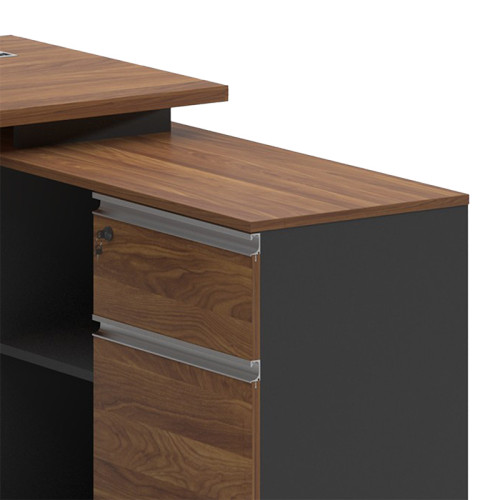 Commercial desk Oscar pakoworld right corner walnut-anthracite 160x140x76cm