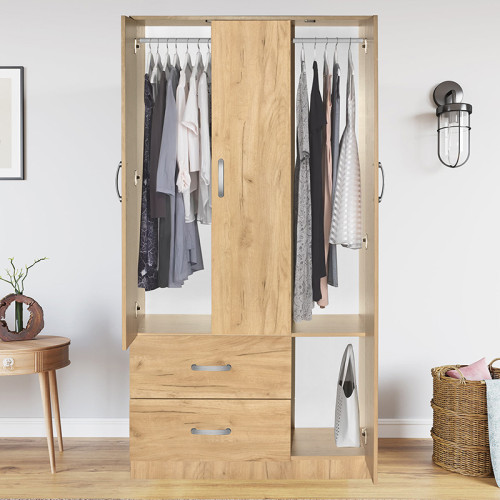 Wardrobe Zelia with 3 doors and drawers in natural mo color 90x42x180cm