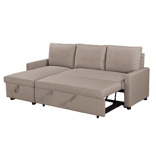 Corner sofa-bed Infuse pakoworld with storage space beige fabric 203x130x88 cm