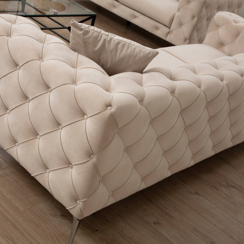2 seater Chesterfield type sofa PWF-0579 pakoworld fabric ecru 197x90x73cm 2 seater Chesterfield type sofa PWF-0579 pakoworld fabric ecru 197x90x73cm