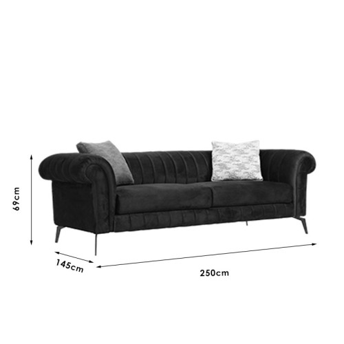 3 seater sofa PWF-0584 pakoworld type Chesterfield fabric black 245x120x70cm 3 seater sofa PWF-0584 pakoworld type Chesterfield fabric black 245x120x70cm