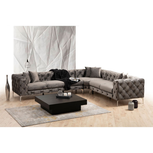 Corner sofa with left corner PWF-0579 pakoworld Chesterfield type anthracite fabric 310/270x70cm