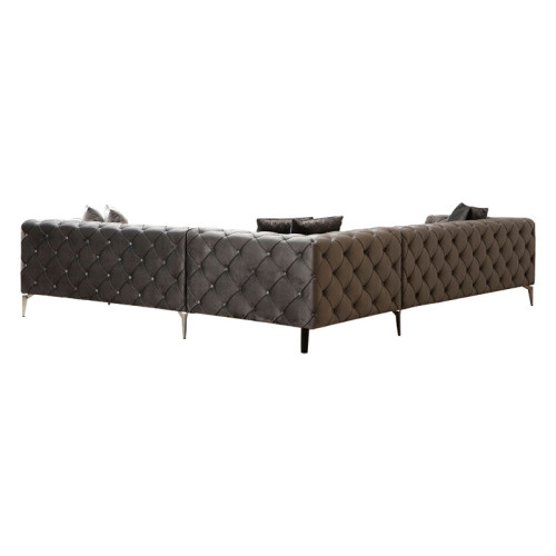 Corner sofa with left corner PWF-0579 pakoworld Chesterfield type anthracite fabric 310/270x70cm