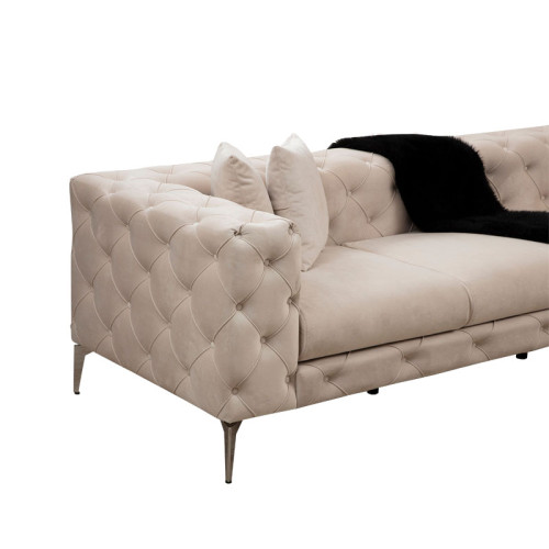 Corner sofa with left corner PWF-0579 pakoworld Chesterfield type ecru fabric 310/270x70cm