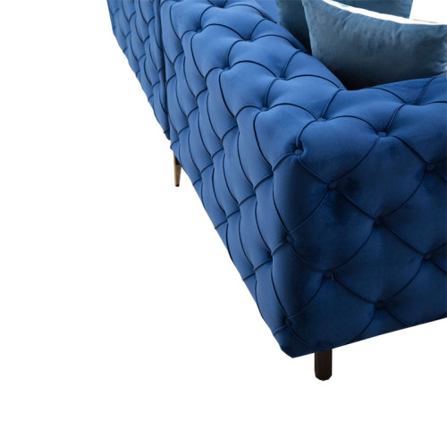 Corner sofa with right angle PWF-0579 pakoworld type Chesterfield fabric blue 310/270x70cm