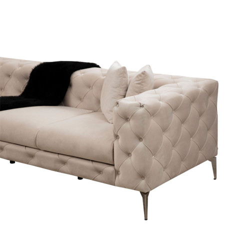 Corner sofa with right corner PWF-0579 pakoworld Chesterfield type ecru fabric 310/270x70cm