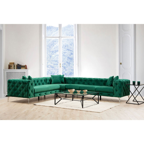 Corner sofa with right corner PWF-0579 pakoworld Chesterfield type green fabric 310/270x70cm