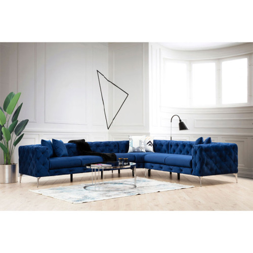 Corner sofa with left corner PWF-0579 pakoworld Chesterfield type blue fabric 310/270x70cm