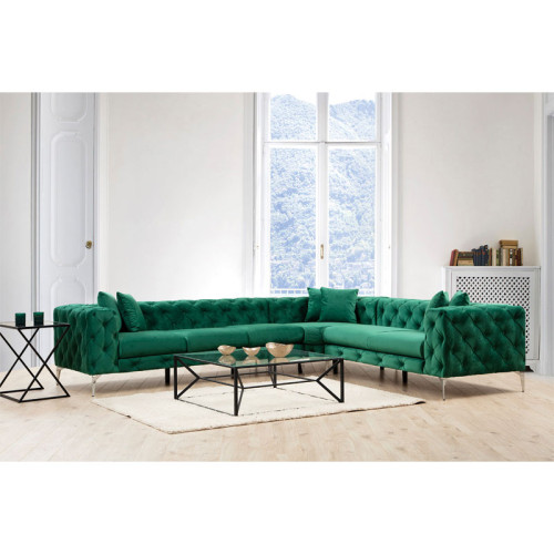 Corner sofa with left corner PWF-0579 pakoworld Chesterfield type green fabric 310/270x70cm