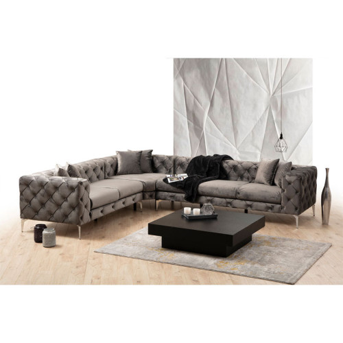 Corner sofa with left corner PWF-0579 pakoworld Chesterfield type dark grey fabric 310/270x70cm