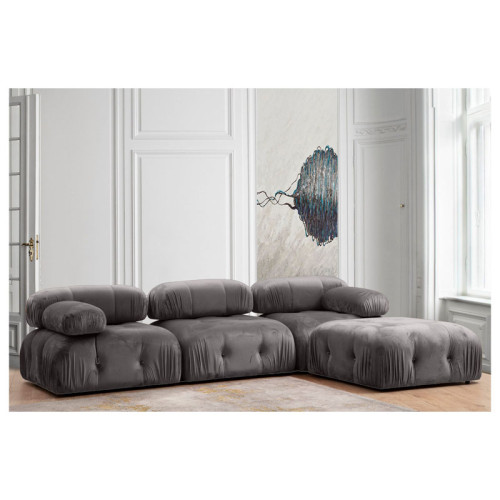 Polymorphic sofa Divine velvetish in grey color 288/190x75cm