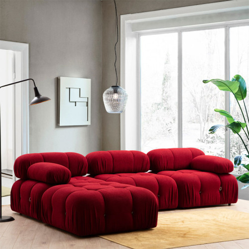 Polymorphic sofa Divine with fabric in red color 288/190x75cm