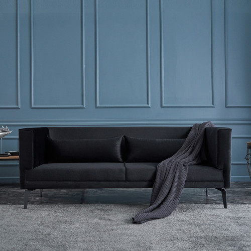 3-seater sofaPWF-0539 pakoworld velvet black 197x76x81cm 3-seater sofaPWF-0539 pakoworld velvet black 197x76x81cm