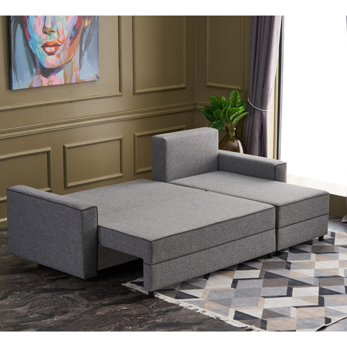 Corner sofa-bed PWF-0524 pakoworld left corner fabric dark gray-walnut 242x145x88cm