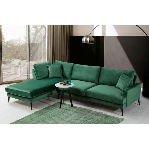 Corner SofaFortune pakoworld right corner velvet green-black 283x180x88cm