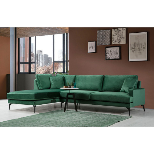 Corner SofaFortune pakoworld right corner velvet green-black 283x180x88cm