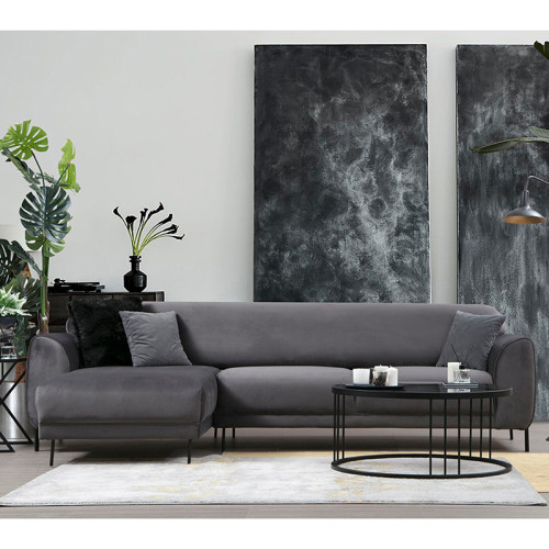 Corner sofa PWF-0523 pakoworld right corner velvet anthracite-black 287x169x85cm