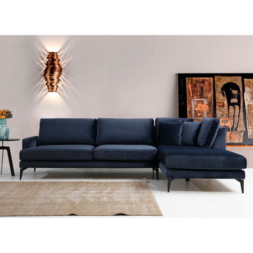 Corner sofa Fortune pakoworld left corner velvet blue-black 283x180x88cm