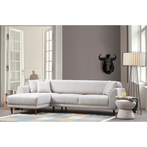 Corner sofa bed PWF-0523 pakoworld right corner fabric beige grey-walnut 287x169x85cm