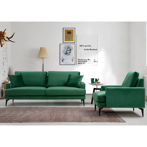 3-seater sofa Fortune pakoworld velvet green-black 205x90x88cm 3-seater sofa Fortune pakoworld velvet green-black 205x90x88cm