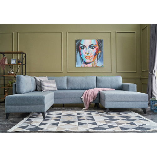 Versatile corner sofa-bed PWF-0535 pakoworld fabric light blue 300x202x78cm Versatile corner sofa-bed PWF-0535 pakoworld fabric light blue 300x202x78cm