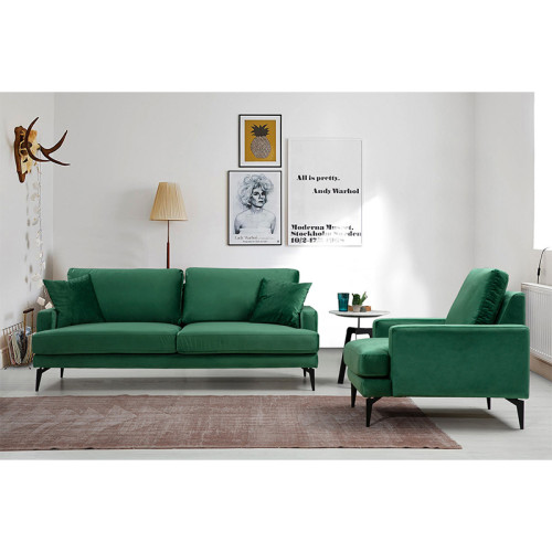 2-seater sofa Fortune pakoworld velvet green-black 175x90x88cm 2-seater sofa Fortune pakoworld velvet green-black 175x90x88cm