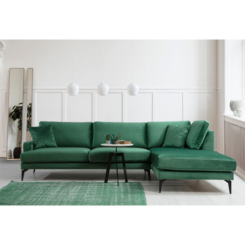 Corner Sofa Fortune pakoworld left corner velvet green-black 283x180x88cm