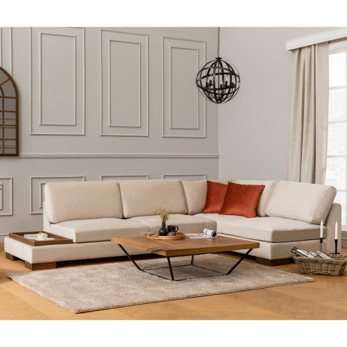 Corner sofa PWF-0520 pakoworld left corner velvet beige-walnut 313x193x63cm