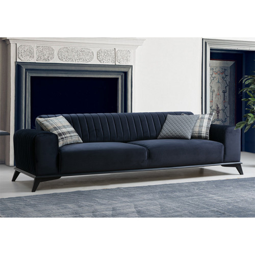 Sofa 3-seater bed PWF-0515 pakoworld velvet navy blue-black 220x92x77cm