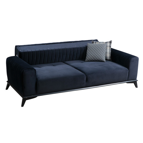 Sofa 3-seater bed PWF-0515 pakoworld velvet navy blue-black 220x92x77cm