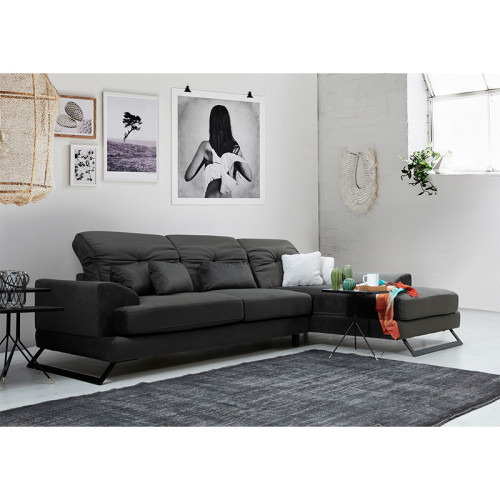 Corner sofa PWF-0503 pakoworld left corner velvet anthracite-black 308x190x100 / 92cm