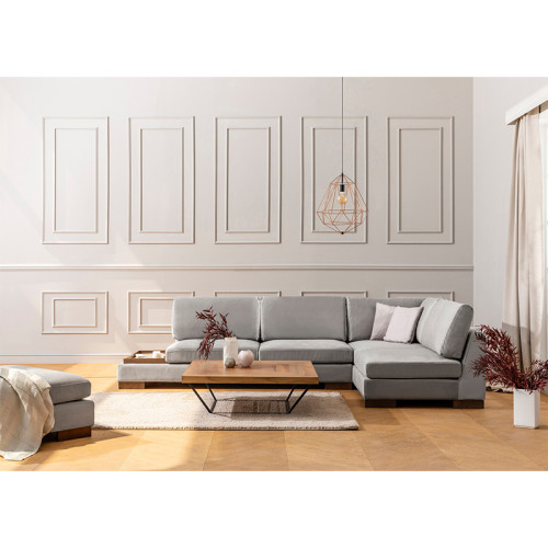 Corner sofa PWF-0506 pakoworld left corner velvet light gray-walnut 313x193x80cm