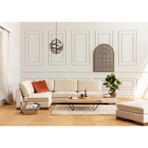 Corner sofa PWF-0506 pakoworld right corner beige-walnut fabric 313x193x80cm