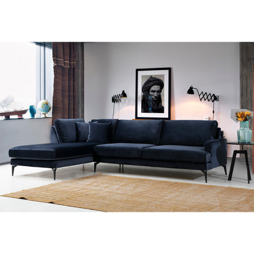 Corner sofa Fortune pakoworld right corner velvet blue-black 283x180x88cm