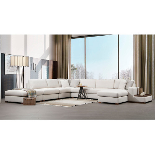 Corner sofa PWF-0507 pakoworld right corner beige-walnut fabric 428x374x85cm