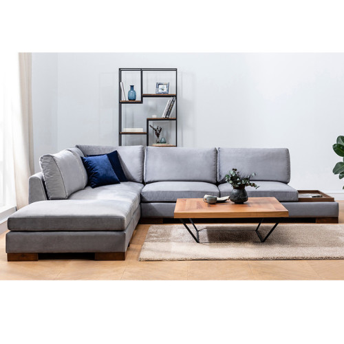 Corner sofa PWF-0506 pakoworld right corner with pouf grey-walnut fabric 313x193x80cm