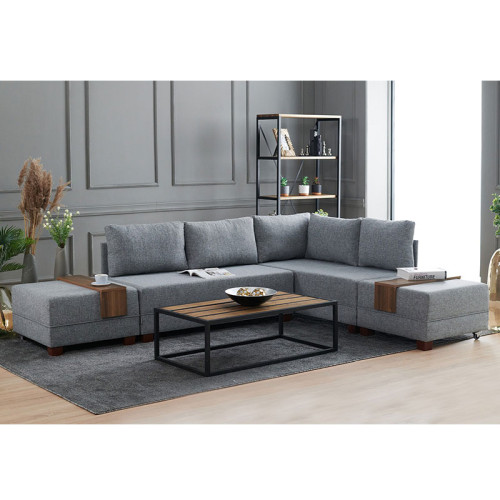 Corner sofa-bed PWF-0155 right corner fabric in dark grey 210x280cm