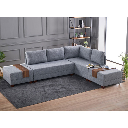 Corner sofa-bed PWF-0155 right corner fabric in dark grey 210x280cm